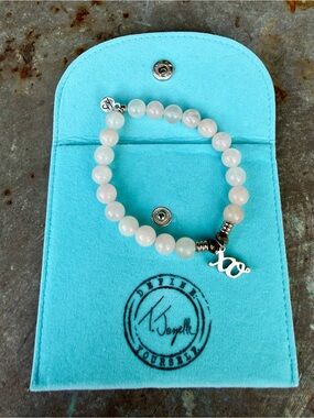 T Jazelle Rose Quartz Bead 'xo' Charm Bracelet